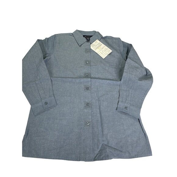 Vtg. Denim & Co. Womens small Long Sleeve New Blue Button-Down Shirt - Picture 1 of 9